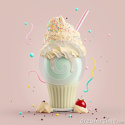 Vanilla ice cream milkshake with chocolate and sweets Stock Photo