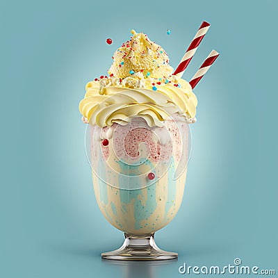 Vanilla ice cream milkshake with chocolate and sweets Stock Photo