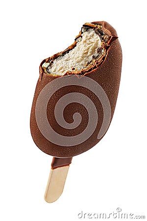 Vanilla ice cream popsicle with chocolatey coating isolated Stock Photo