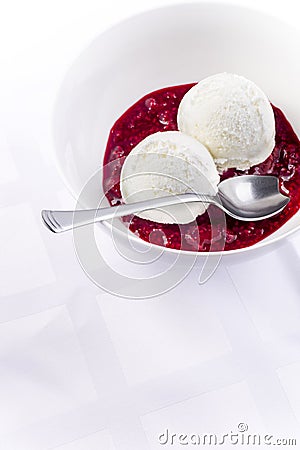 Vanilla ice cream with raspberry heisse liebe Stock Photo