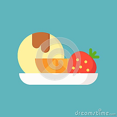 Vanilla ice cream and strawberry, sweets and pastry set, flat de Vector Illustration