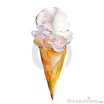 Vanilla ice cream, watercolor illustration isolated on white. Cartoon Illustration