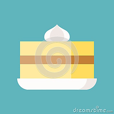 Vanilla layer Cake with chocolate filling, sweets and pastry set Vector Illustration