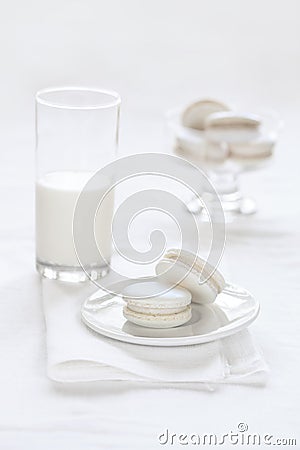 Vanilla Macarons on white background Stock Photo
