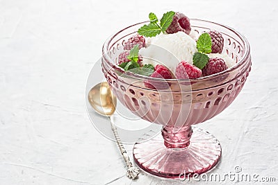Vanilla raspberry mint ice cream Stock Photo