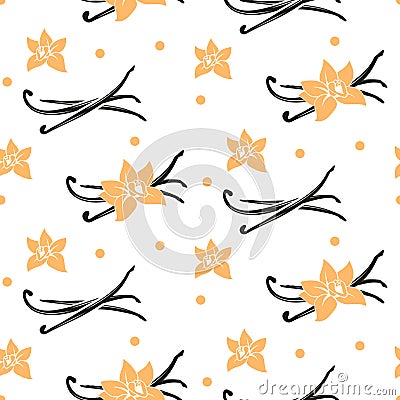 Vanilla stick and flower vector seamless pattern Stock Photo