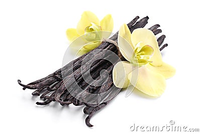 Vanilla sticks with a flower. Stock Photo