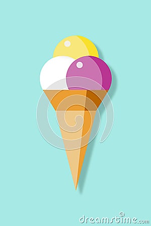 Vanilla & Strawberry Ice Cream Cone Flat Icon Illustration Stock Photo