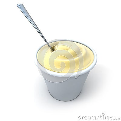 Vanilla sundae with spoon inside Stock Photo