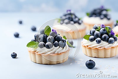 Vanilla tartlets with blueberry berries Stock Photo