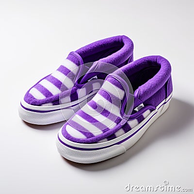 Vans Slip On Sneakers: Purple And White Stripes With Cashmere Detail Stock Photo