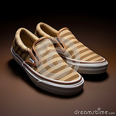 Vans Slip On Striped Twill Slippers In Beige And White Stock Photo