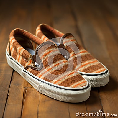 Vans Slip On Sneakers: Hemp Stripes, Rust Color - Steinheil Quinon Style Stock Photo