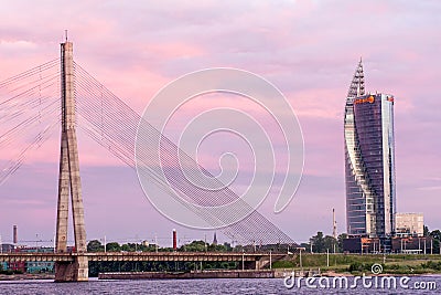 VanÅ¡u Bridge on the river Daugava, in Riga, Latvia Editorial Stock Photo