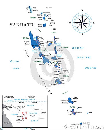 Vanuatu highly detailed political map Vector Illustration