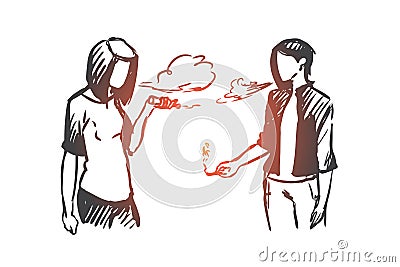 Vape, e-cigarette, girl, smoke concept. Hand drawn isolated vector. Vector Illustration