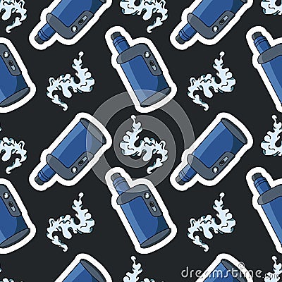Vaping, cigarette smoke, vector seamless pattern in the style of doodles, hand drawn Vector Illustration