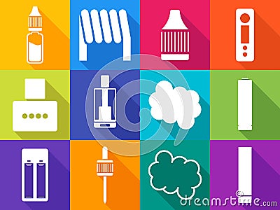 Vaping icons with long shadows Vector Illustration