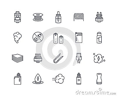 Vaping icons outline set Vector Illustration