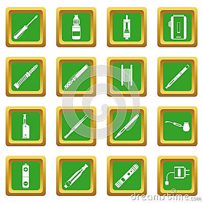 Vaping icons set green Vector Illustration