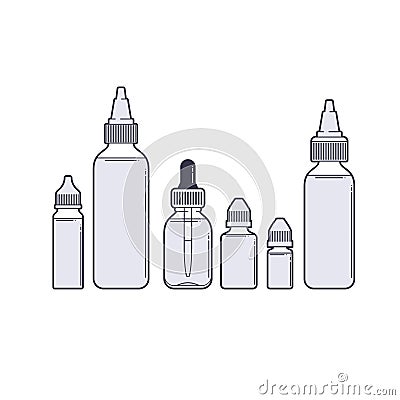 Vaping vector set. Vape juices outline on white background. Vector Illustration