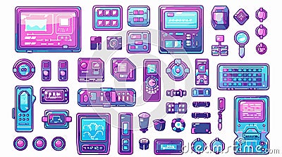 Vaporwave Retro User Interface Elements Displayed in Aesthetic Composition Vector Illustration