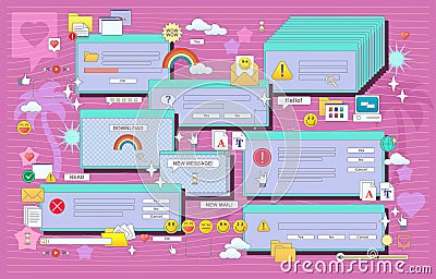 Vaporwave 90s retro browser computer windows. Vaporware UX, UI. Vector. Vector Illustration