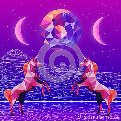 Vaporwave ultraviolet low poly card design Vector Illustration