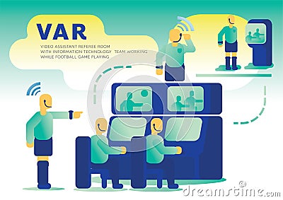 VAR technology in football game Vector Illustration