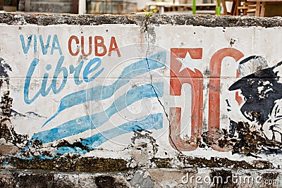 VARADERO, CUBA - DECEMBER 23, 2011: Viva Cuba Libre graffiti Editorial Stock Photo
