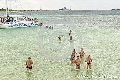 VARADERO, CUBA - JANUARY 06, 2018: People in cold water leave th Editorial Stock Photo