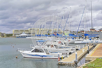 VARADERO, CUBA - JANUARY 05, 2018: Yacht club, many yachts moore Editorial Stock Photo