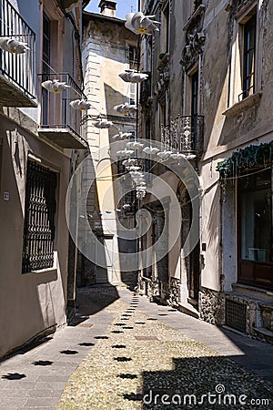 Varallo Sesia, Italy. Art installation in the city center Editorial Stock Photo