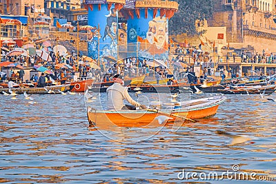 Varanasi or Banaras ganga ghat, Uttar Pradesh, India Editorial Stock Photo