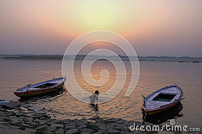 Varanasi early morning rituals take2... Editorial Stock Photo