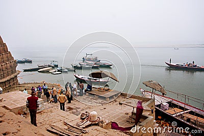 VARANASI, INDIA: Morning wash in the Ganges gather a lot of people of different ages Editorial Stock Photo