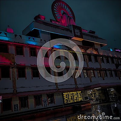 Varanasi junction railway station night view with colourful lighting Editorial Stock Photo