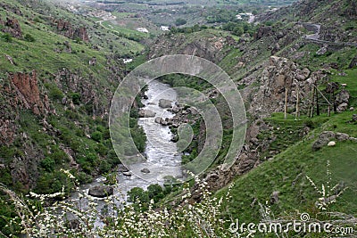 Kura River between Vardzia and Khertvisi 0220 Stock Photo