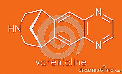 Varenicline smoking cessation drug molecule. Skeletal formula. Stock Photo