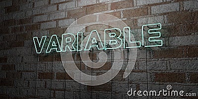 VARIABLE - Glowing Neon Sign on stonework wall - 3D rendered royalty free stock illustration Cartoon Illustration