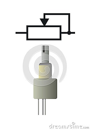 Variable resistor. Radio component. Radio electronic circuit. Symbolic designation. Isolated on white background. Single Vector Illustration