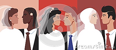 Variable wedding, illustration set, flat vector stock illustration with culture, traditions, islamic, european, afro wedding Cartoon Illustration