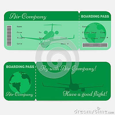 Variant of airline boarding pass. Green ticket Vector Illustration