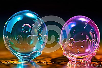 variant drops with colorful soap bubbles inside creating an irid Stock Photo