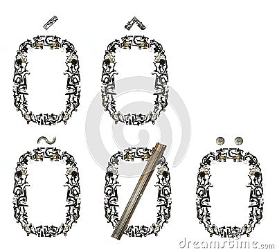 Variants of letter `O`, assembled from metallic parts Stock Photo