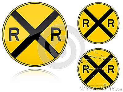 Variants a Level crossing warning - road sign Vector Illustration