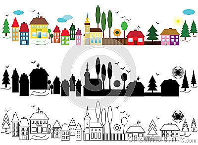 Banners with towns. Vector Illustration