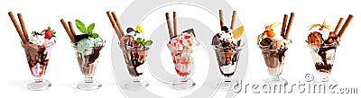 Large collection of Ice cream on white Stock Photo