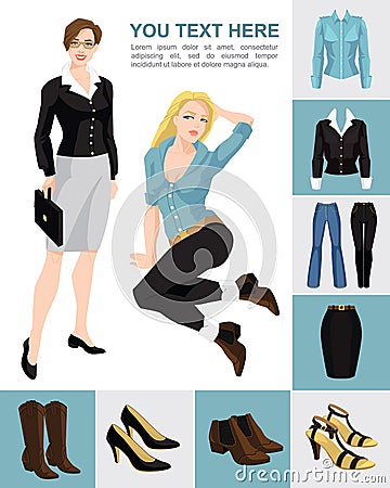 Variations models of shoes and clothes Vector Illustration