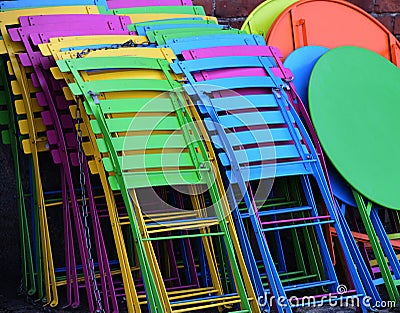 Varicolored collapsible plastic furniture Stock Photo